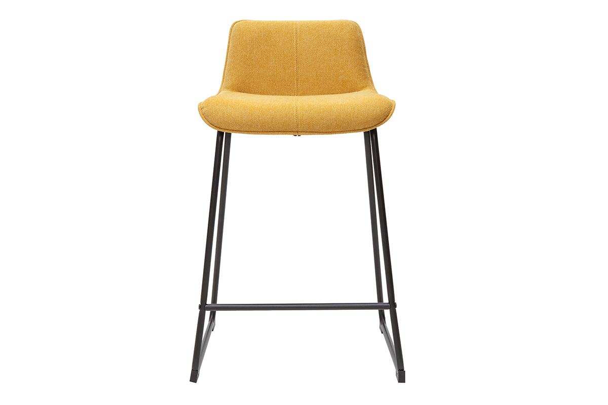 Tabourets de bar en tissu effet velours textur jaune moutarde et mtal H65 cm (lot de 2) BOOST