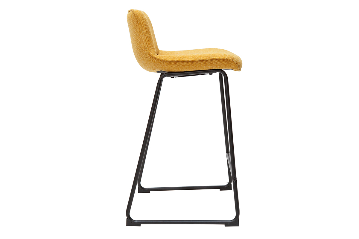 Tabourets de bar en tissu effet velours textur jaune moutarde et mtal H65 cm (lot de 2) BOOST
