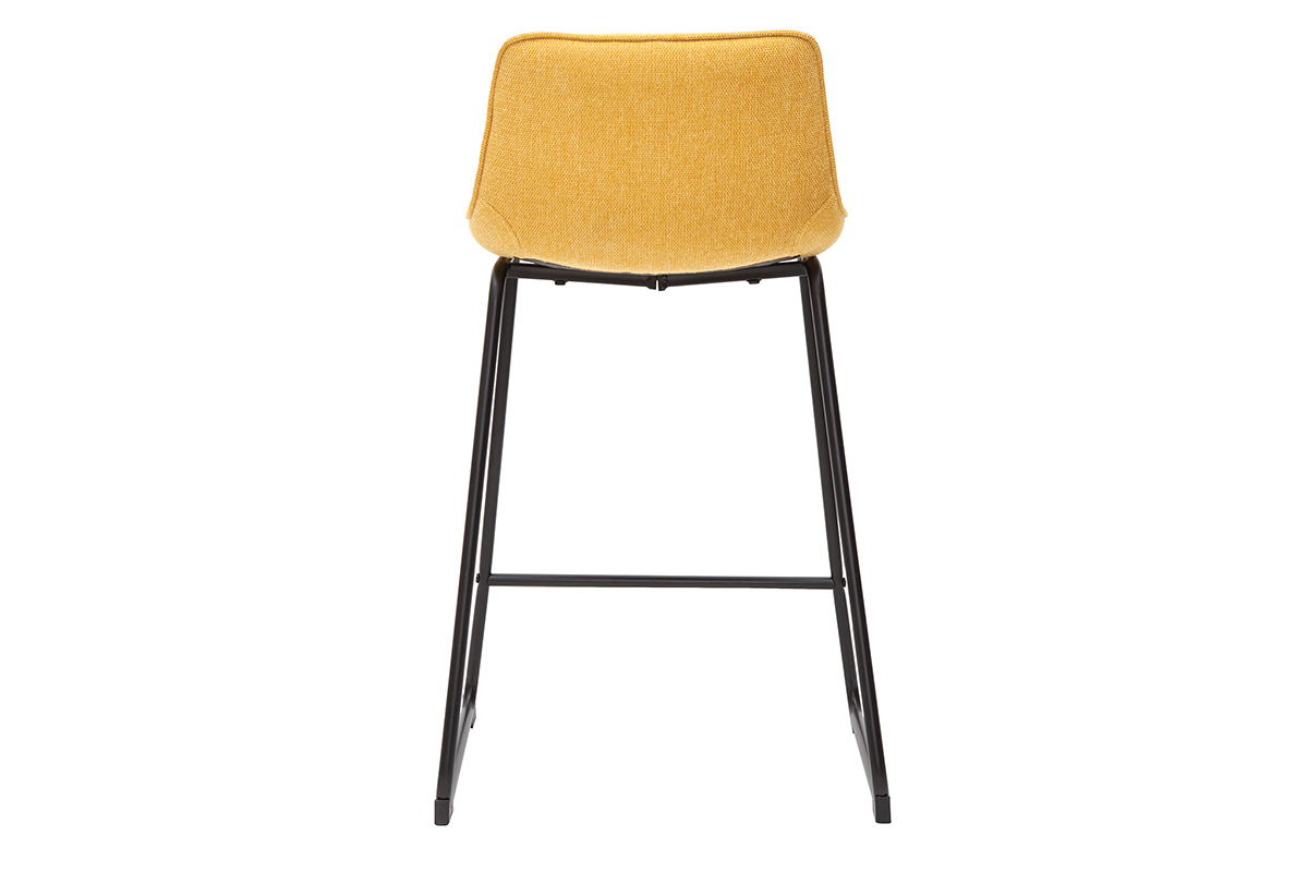 Tabourets de bar en tissu effet velours textur jaune moutarde et mtal H65 cm (lot de 2) BOOST