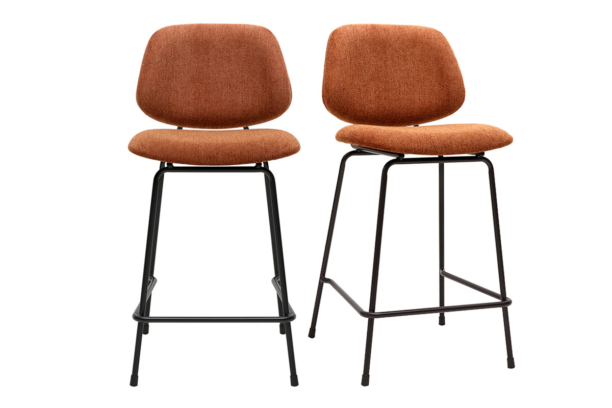 Tabourets de bar en tissu effet velours textur terre brle et mtal H66.5 cm BARNET (lot de 2)