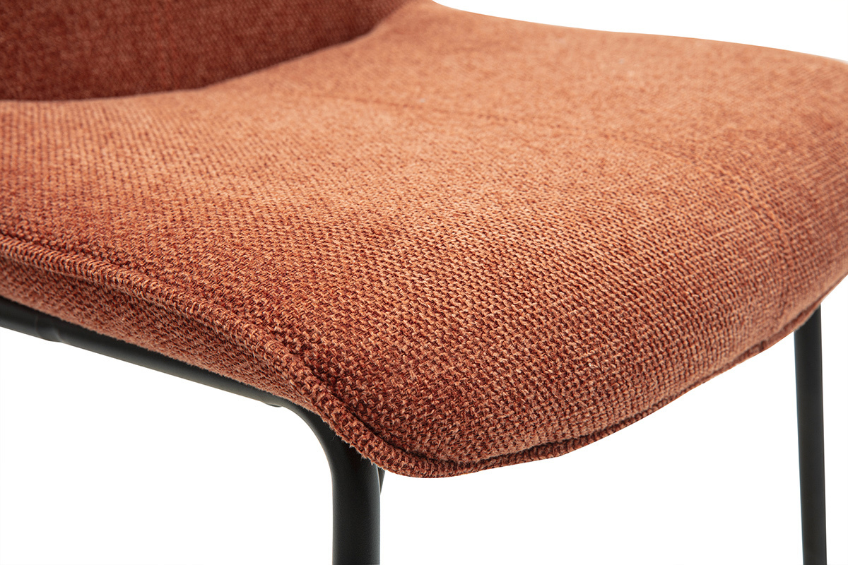 Tabourets de bar en tissu effet velours textur� terre br�l�e et m�tal noir H65 cm (lot de 2) BOOST