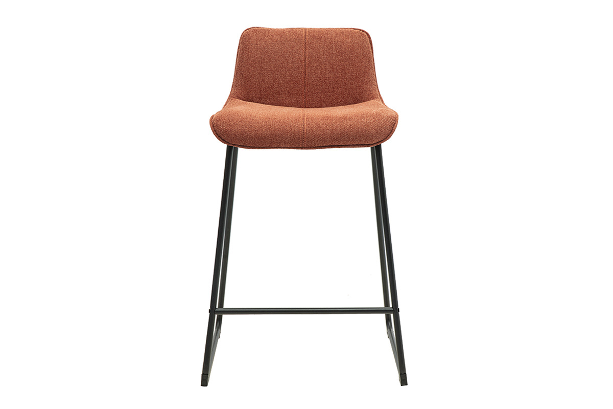 Tabourets de bar en tissu effet velours textur� terre br�l�e et m�tal noir H65 cm (lot de 2) BOOST
