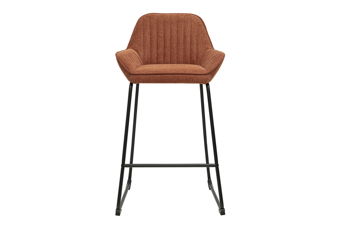 Tabourets de bar en tissu effet velours textur� terre br�l�e et m�tal noir H68 cm (lot de 2) RONNIE