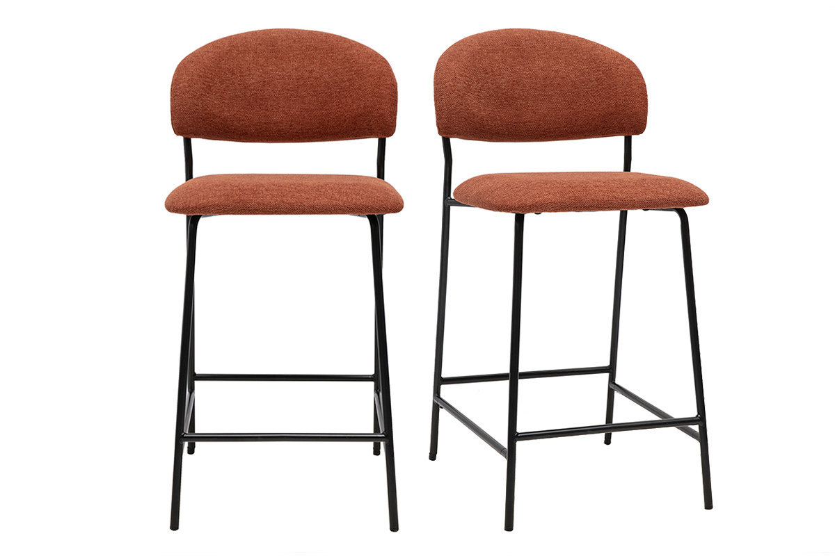 Tabourets de bar en tissu effet velours textur� terre br�l�e H64 cm (lot de 2) BENTA