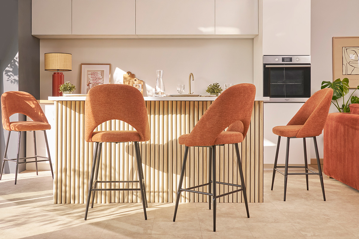 Tabourets de bar en tissu effet velours textur terre brle H65 cm (lot de 2) COSETTE