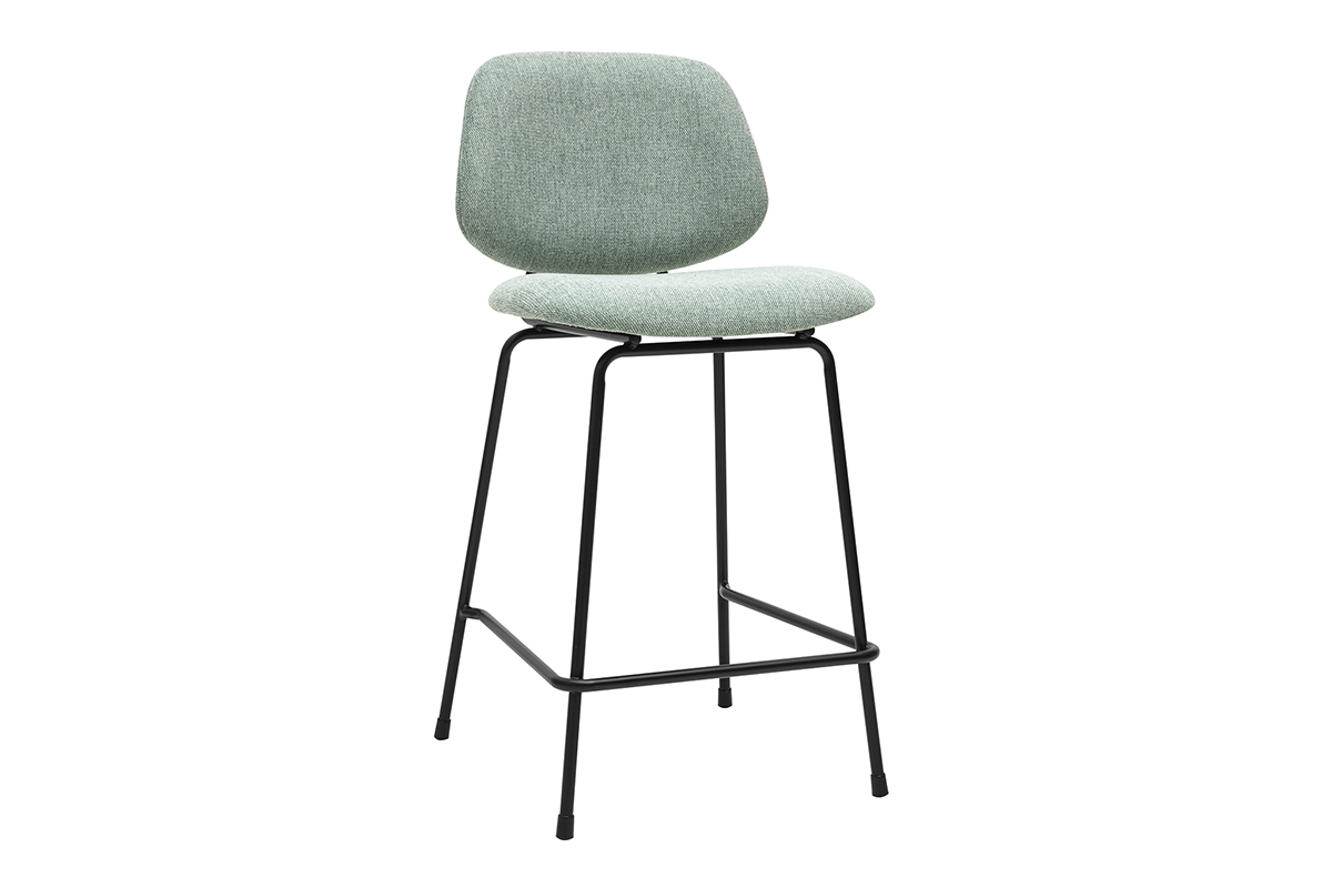 Tabourets de bar en tissu effet velours textur vert cladon et mtal H66.5 cm BARNET (lot de 2)