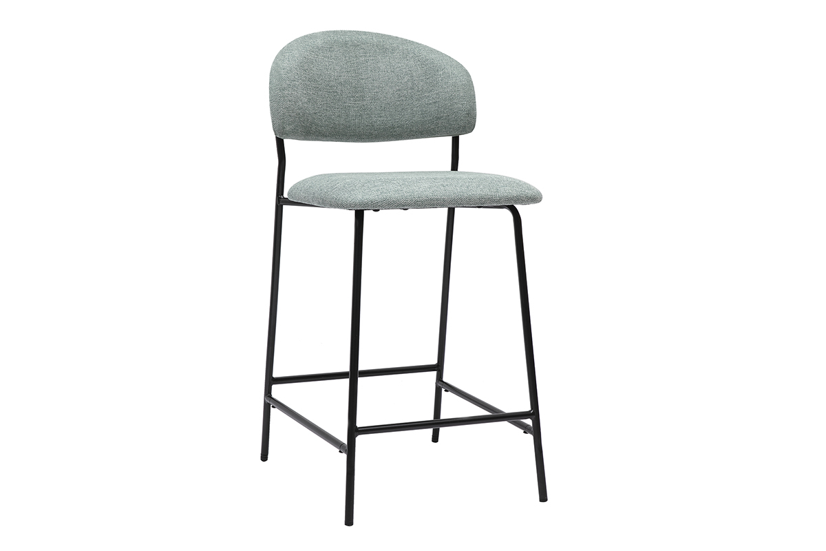Tabourets de bar en tissu effet velours textur� vert c�ladon H64 cm (lot de 2) BENTA