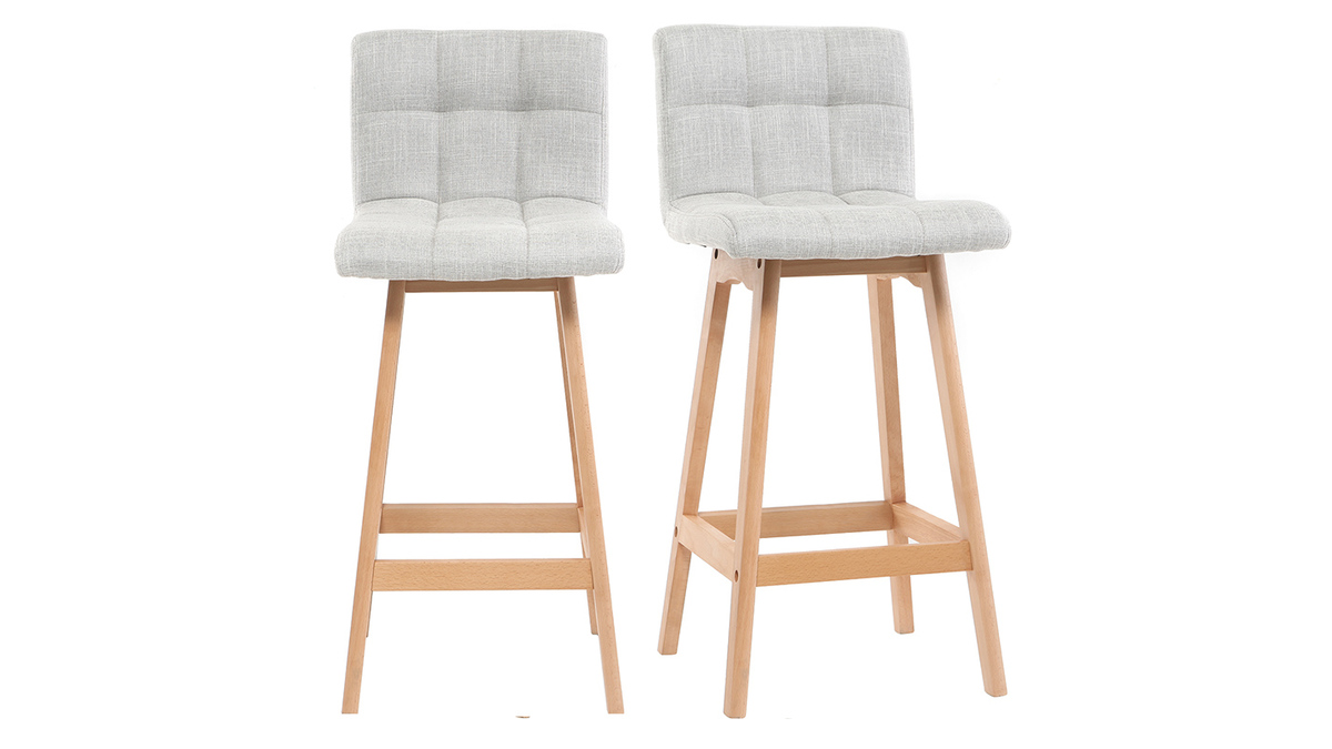 Tabourets de bar en tissu gris clair et bois H65 cm (lot de 2) KLARIS