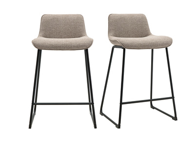 Tabourets de bar en tissu taupe et m&eacute;tal noir H65 cm (lot de 2) BOOST