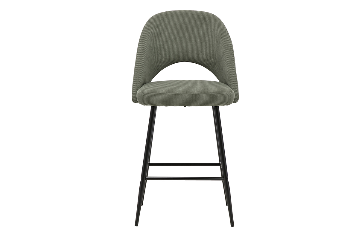 Tabourets de bar en tissu velours c�tel� vert kaki H65 cm (lot de 2) COSETTE
