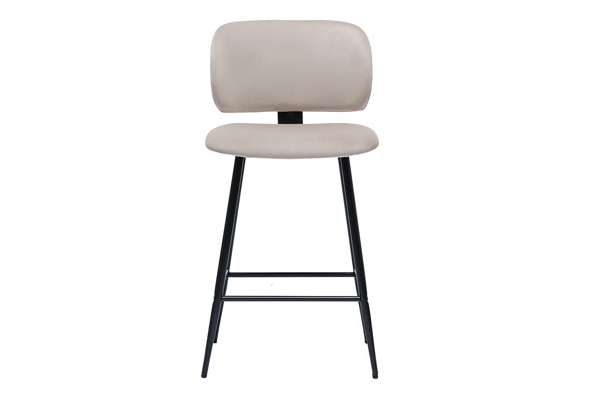 Tabourets de bar en tissu velours taupe et mtal noir (lot de 2) ATRIUM