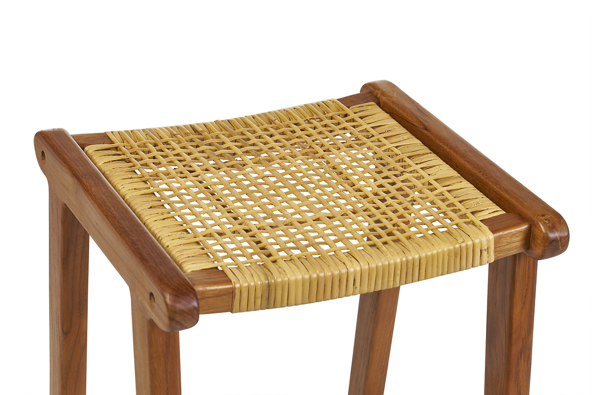 Tabourets de bar ethniques en bois teck massif et cannage rotin H65 cm (lot de 2) GAWA