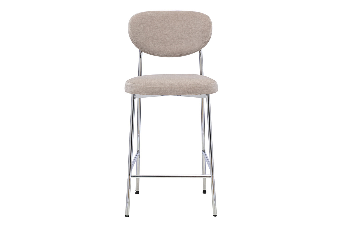 Tabourets de bar fixes en tissu effet velours taupe H65 cm (lot de 2) BREKA