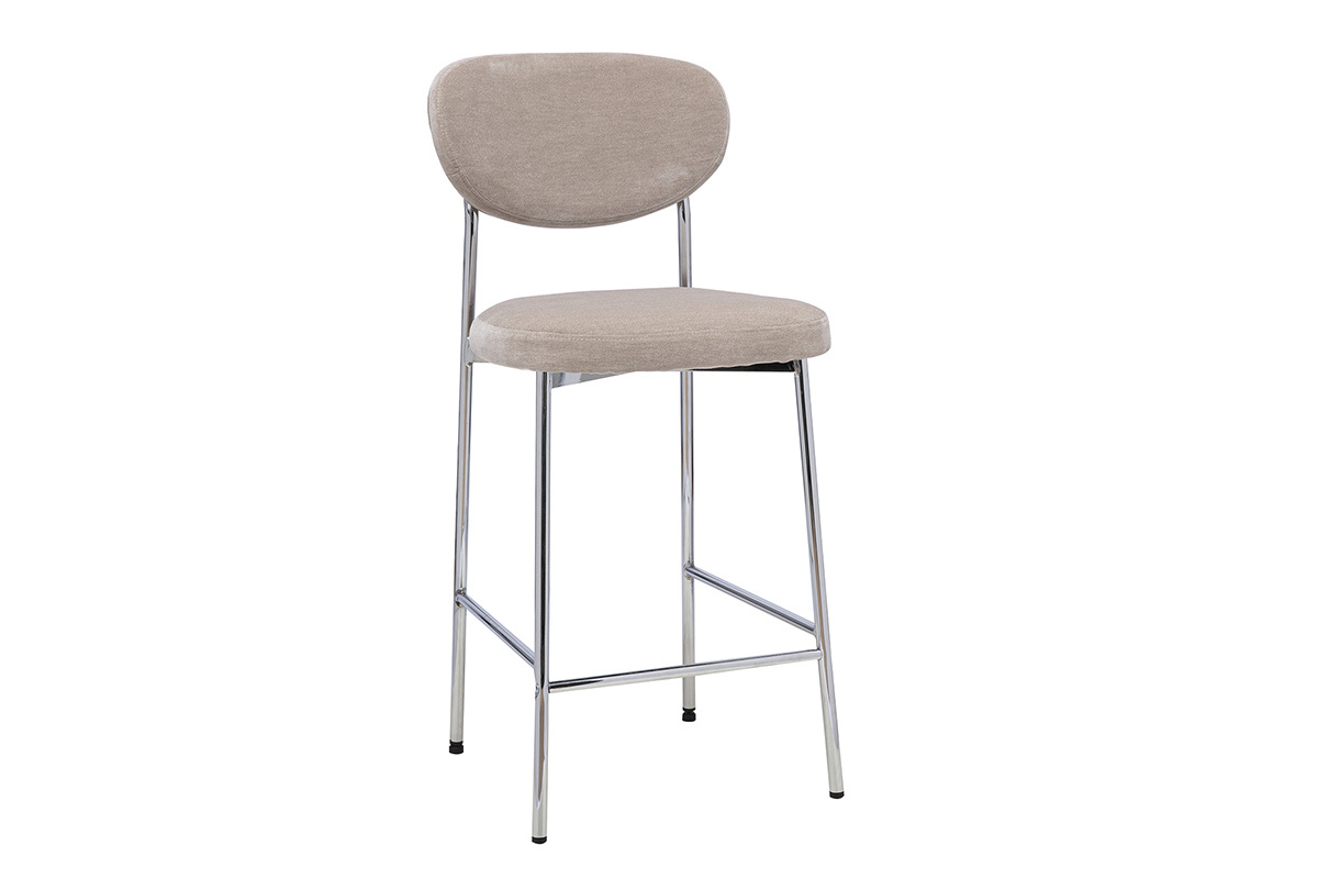 Tabourets de bar fixes en tissu effet velours taupe H65 cm (lot de 2) BREKA
