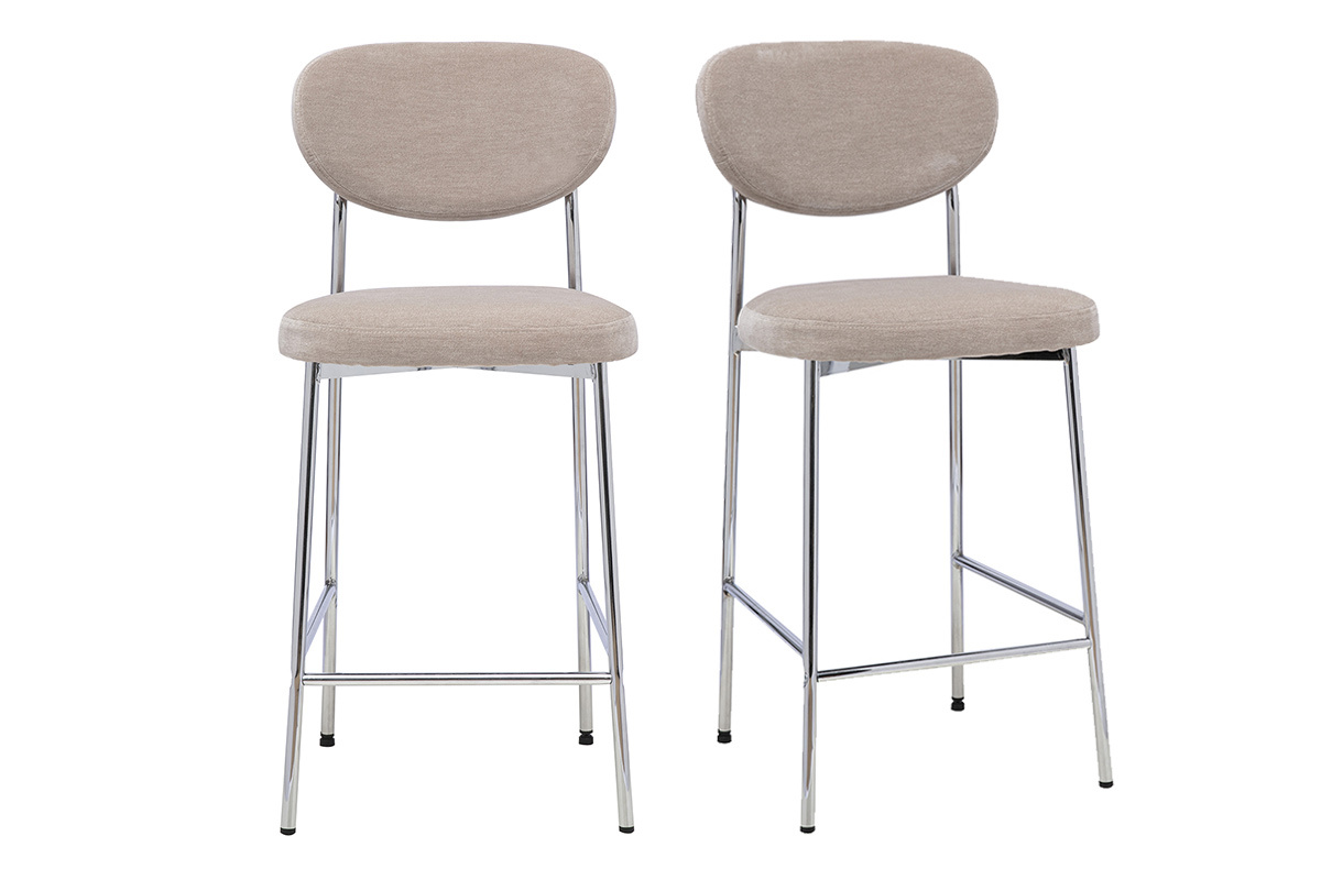 Tabourets de bar fixes en tissu effet velours taupe H65 cm (lot de 2) BREKA