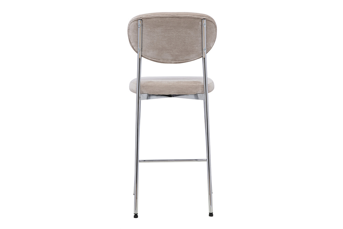 Tabourets de bar fixes en tissu effet velours taupe H65 cm (lot de 2) BREKA