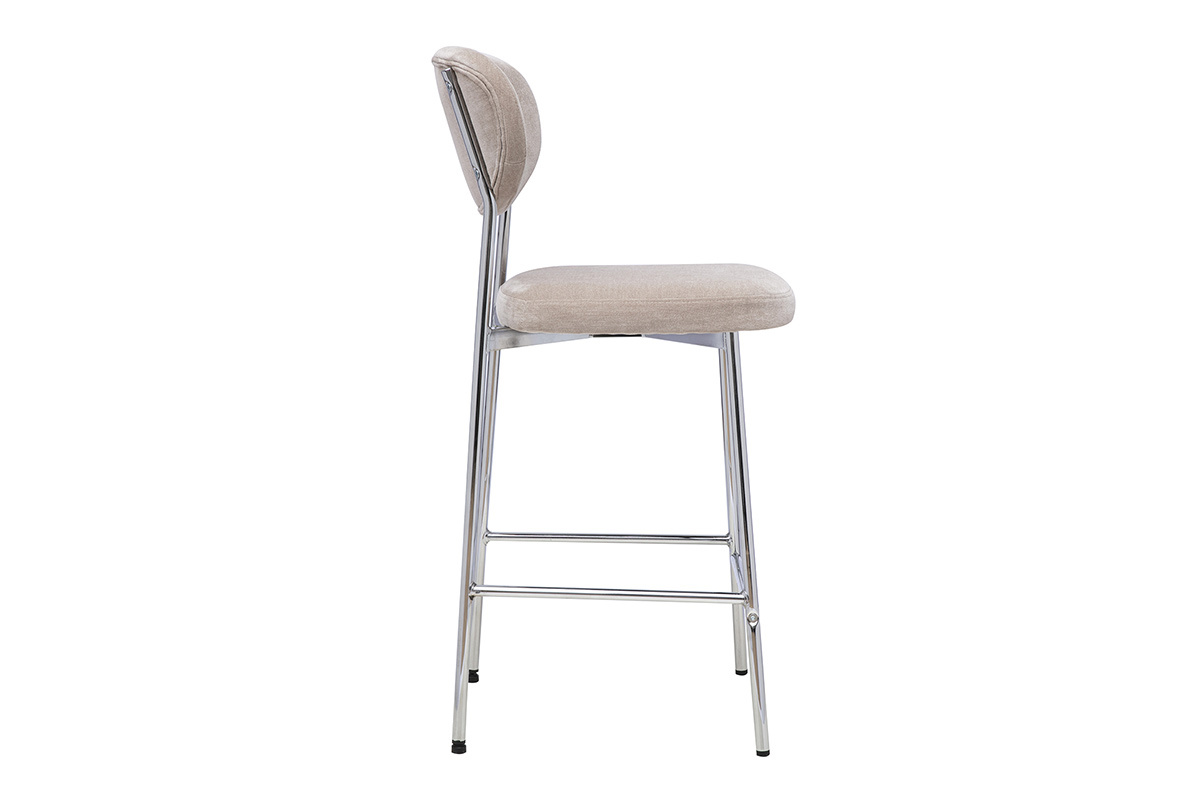 Tabourets de bar fixes en tissu effet velours taupe H65 cm (lot de 2) BREKA