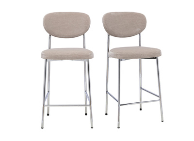 Tabourets de bar fixes en tissu effet velours taupe H65 cm (lot de 2) BREKA