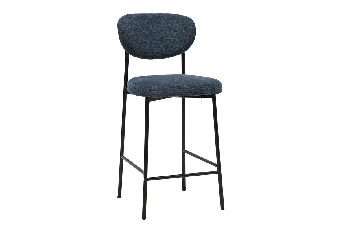 Tabourets de bar fixes en tissu effet velours textur� bleu fonc� H65 cm (lot de 2) BREKA