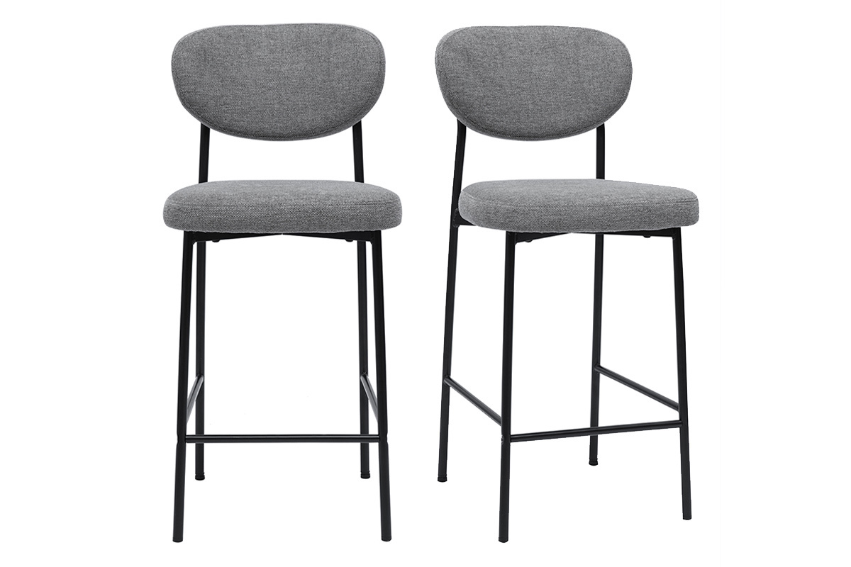 Tabourets de bar fixes en tissu effet velours textur gris clair (lot de 2) BREKA