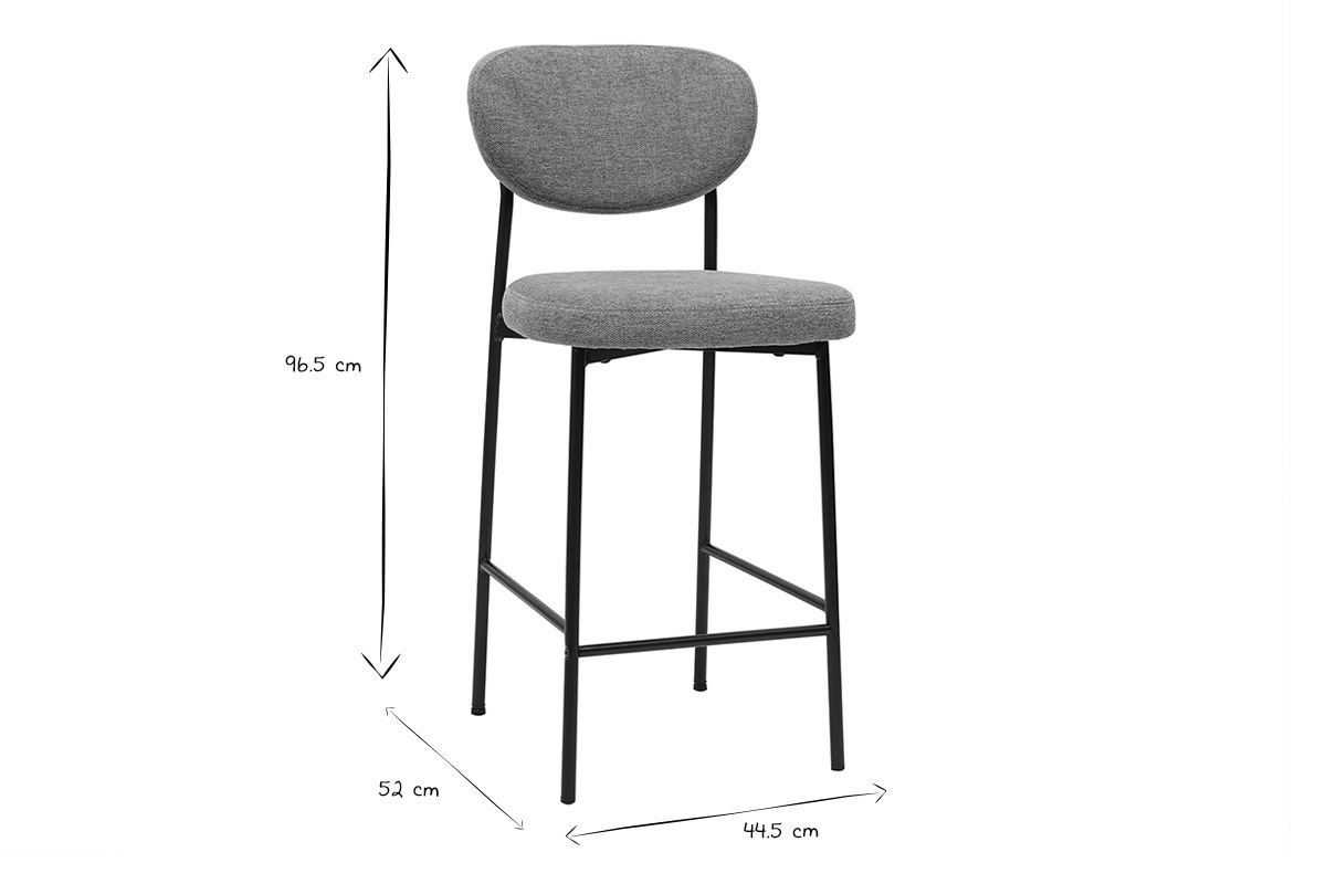 Tabourets de bar fixes en tissu effet velours textur gris clair (lot de 2) BREKA