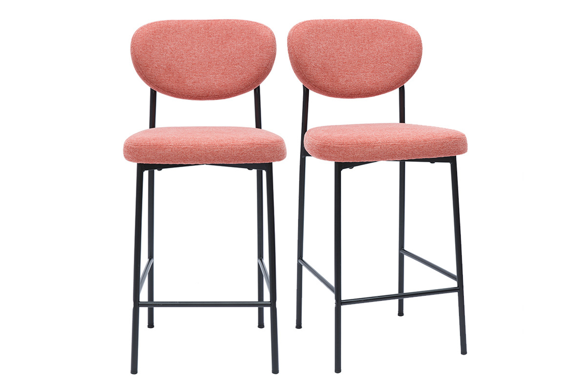 Tabourets de bar fixes en tissu effet velours textur terracotta  (lot de 2) BREKA