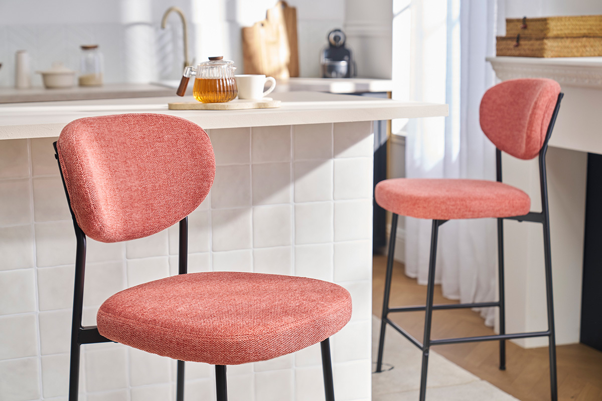 Tabourets de bar fixes en tissu effet velours textur terracotta H65 cm (lot de 2) BREKA