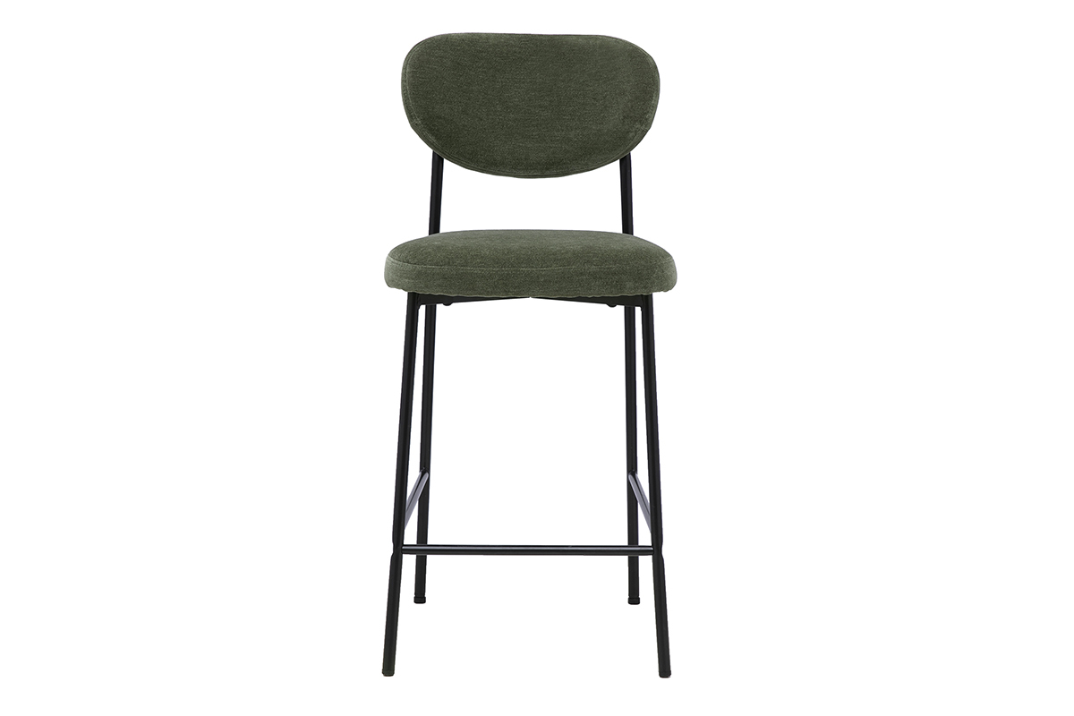Tabourets de bar fixes en tissu effet velours vert kaki H65 cm (lot de 2) BREKA