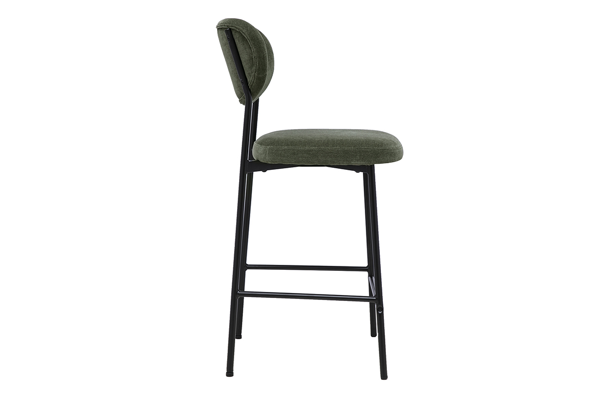 Tabourets de bar fixes en tissu effet velours vert kaki H65 cm (lot de 2) BREKA
