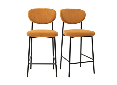 Tabourets de bar fixes en tissu velours c&ocirc;tel&eacute; jaune curry H65 cm (lot de 2) BREKA