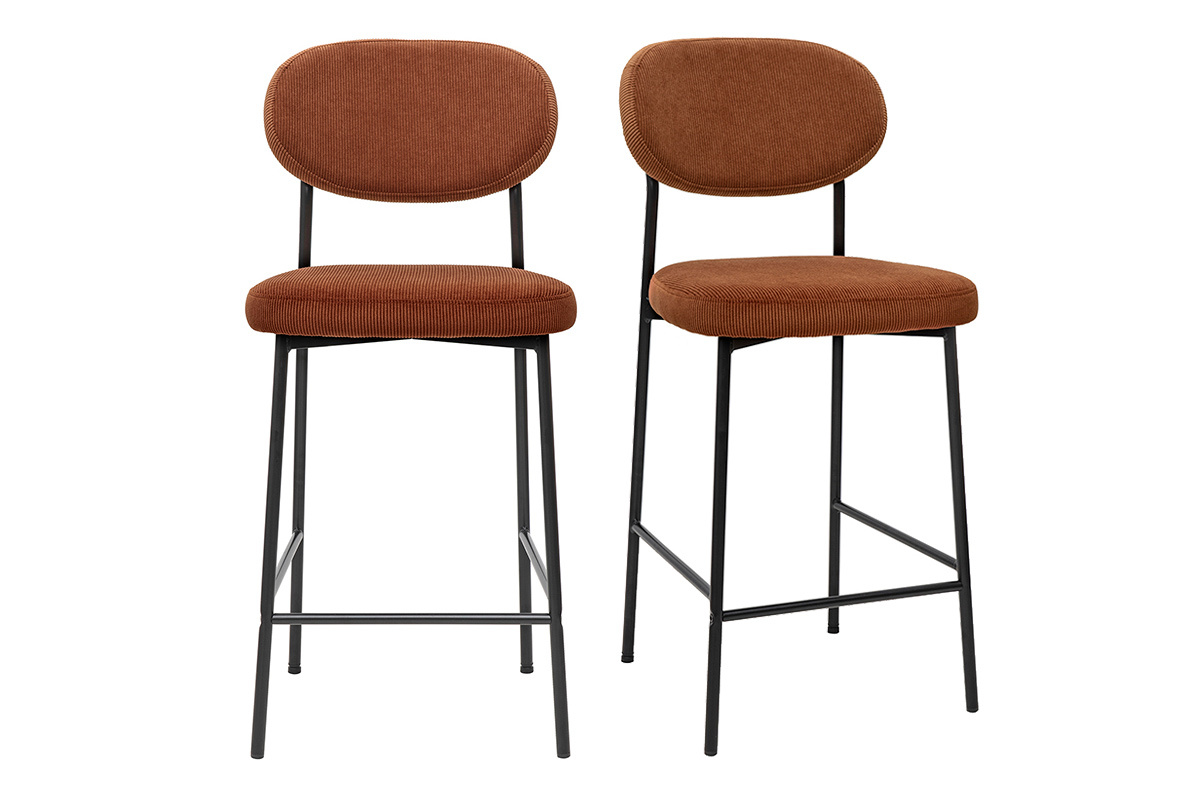 Tabourets de bar fixes en tissu velours ctel terre brle H65 cm (lot de 2) BREKA