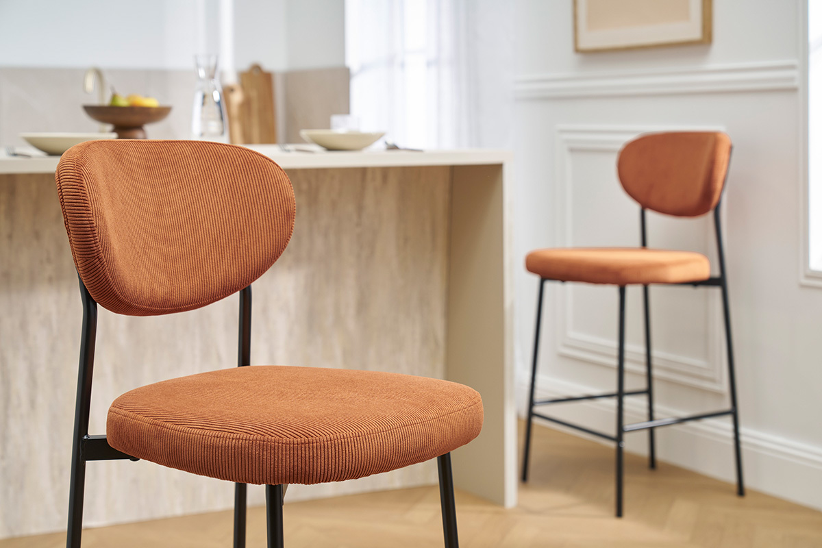 Tabourets de bar fixes en tissu velours ctel terre brle H65 cm (lot de 2) BREKA