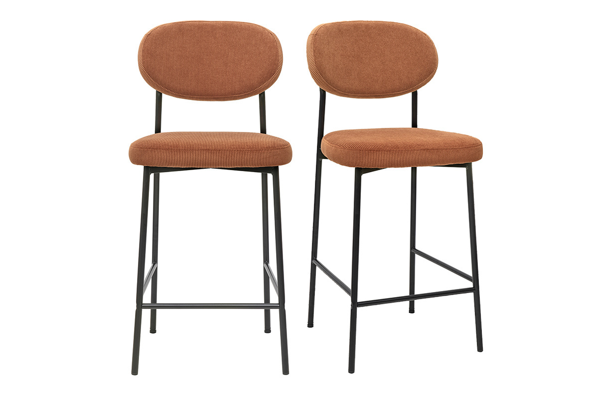 Tabourets de bar fixes en tissu velours ctel terre brle H65 cm (lot de 2) BREKA