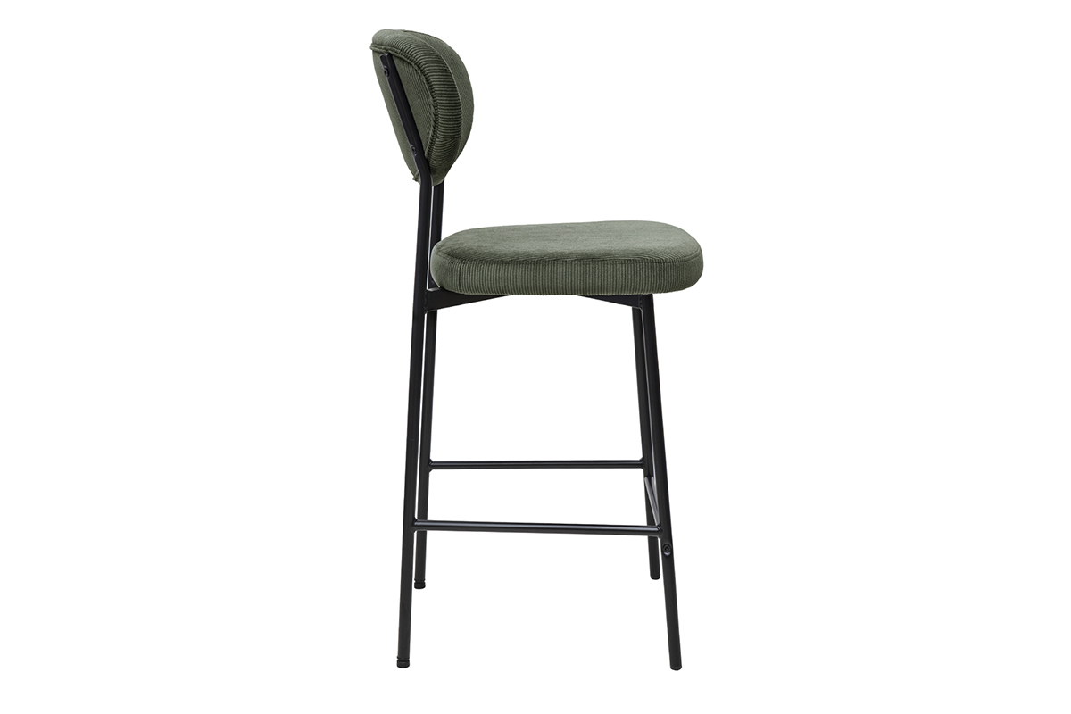 Tabourets de bar fixes en tissu velours ctel vert kaki H65 cm (lot de 2) BREKA