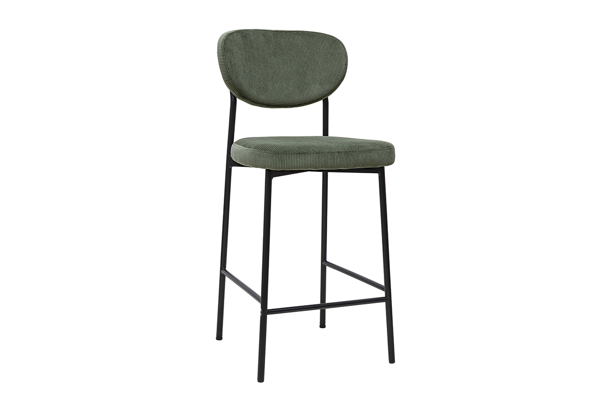 Tabourets de bar fixes en tissu velours ctel vert kaki H65 cm (lot de 2) BREKA