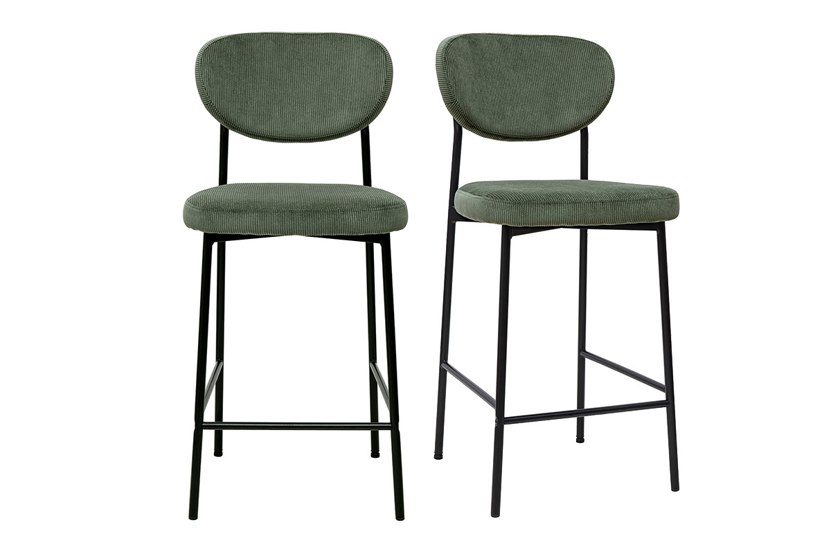 Tabourets de bar fixes en tissu velours ctel vert kaki H65 cm (lot de 2) BREKA