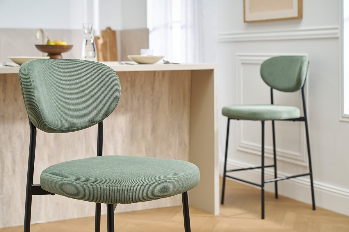 Tabourets de bar fixes en tissu velours ctel vert kaki H65 cm (lot de 2) BREKA