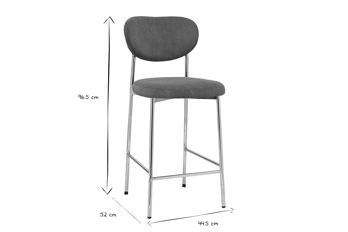 Tabourets de bar fixes en tissu velours c�tel� vert kaki H65 cm (lot de 2) BREKA