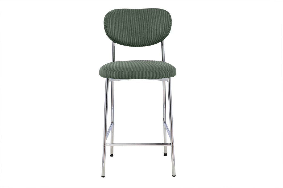 Tabourets de bar fixes en tissu velours c�tel� vert kaki H65 cm (lot de 2) BREKA