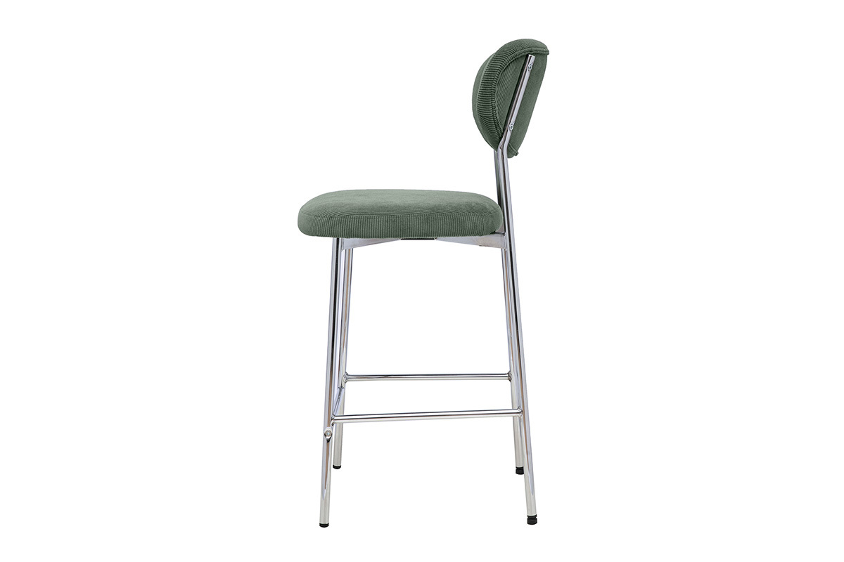 Tabourets de bar fixes en tissu velours c�tel� vert kaki H65 cm (lot de 2) BREKA