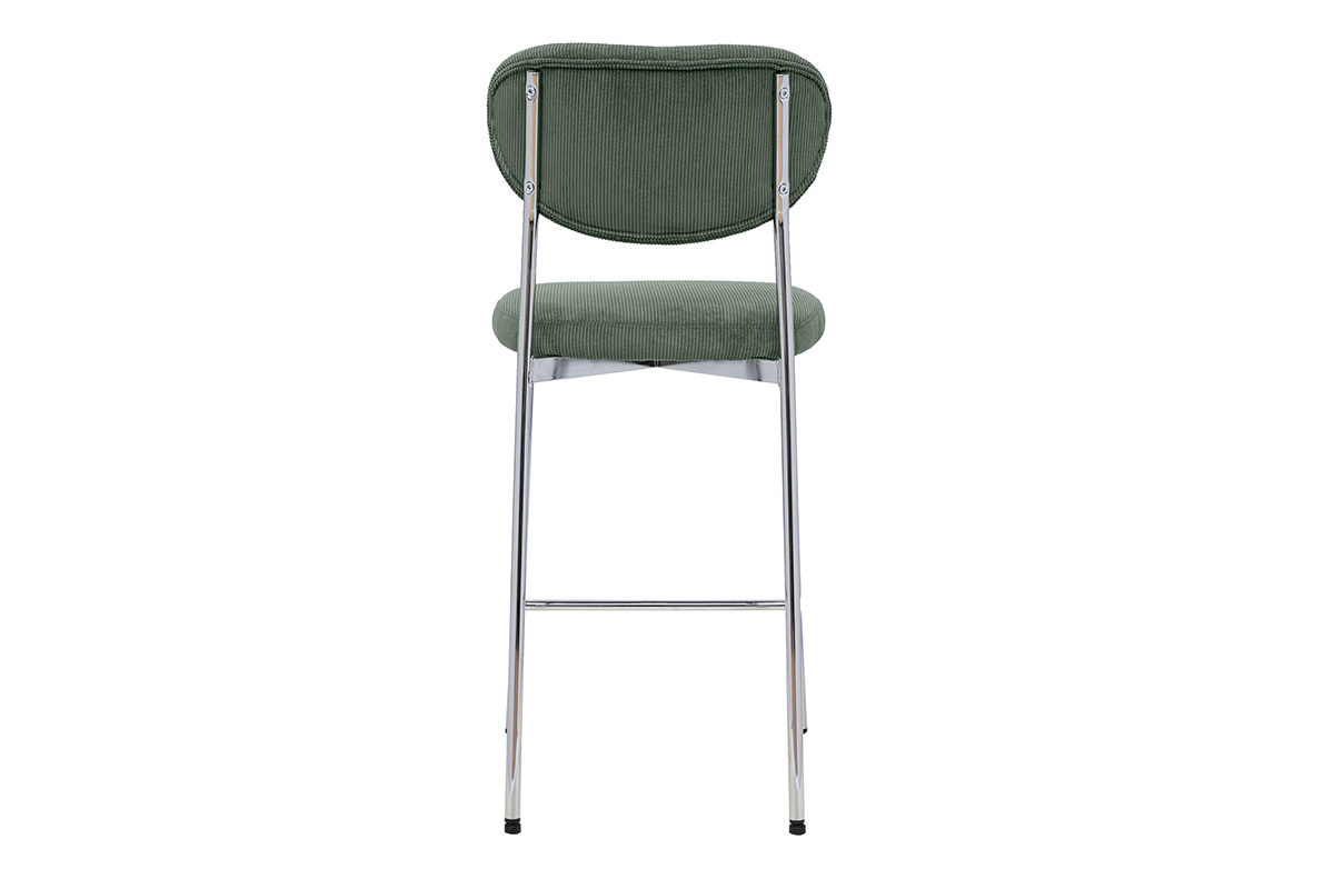 Tabourets de bar fixes en tissu velours c�tel� vert kaki H65 cm (lot de 2) BREKA