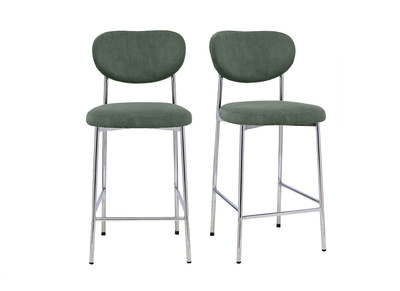 Tabourets de bar fixes en tissu velours c&ocirc;tel&eacute; vert kaki H65 cm (lot de 2) BREKA