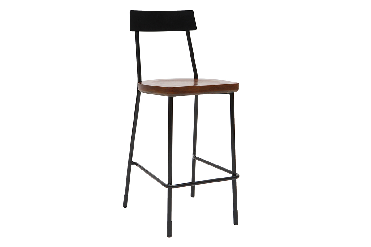 Tabourets de bar industriels mtal et bois 65 cm (lot de 2) OUDIN