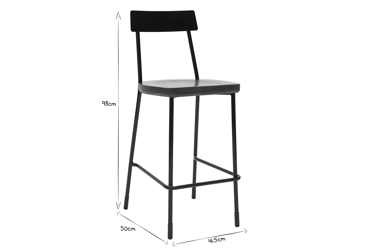 Tabourets de bar industriels mtal et bois 65 cm (lot de 2) OUDIN
