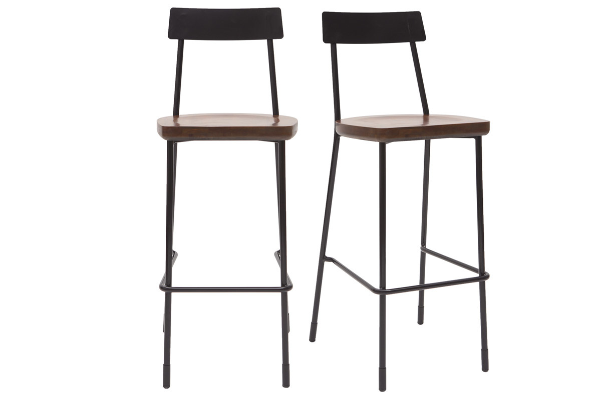 Tabourets de bar industriels mtal et bois 75 cm (lot de 2) OUDIN