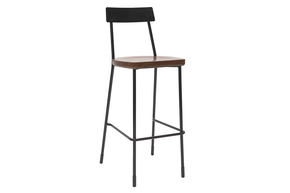 Tabourets de bar industriels mtal et bois 75 cm (lot de 2) OUDIN