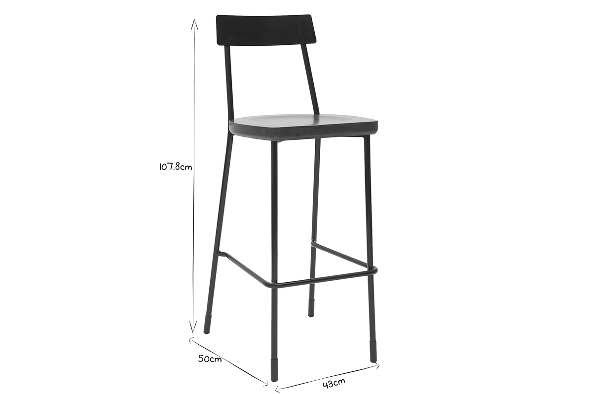 Tabourets de bar industriels mtal et bois 75 cm (lot de 2) OUDIN