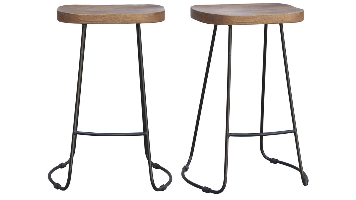 Tabourets de bar manguier massif et mtal 65 cm (lot de 2) RUNKO