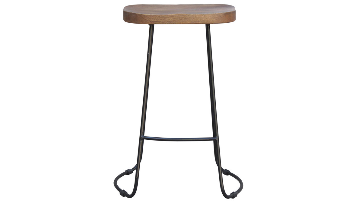 Tabourets de bar manguier massif et mtal 65 cm (lot de 2) RUNKO