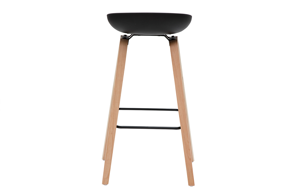 Tabourets de bar noir et pieds bois 75 cm (lot de 2) LINO